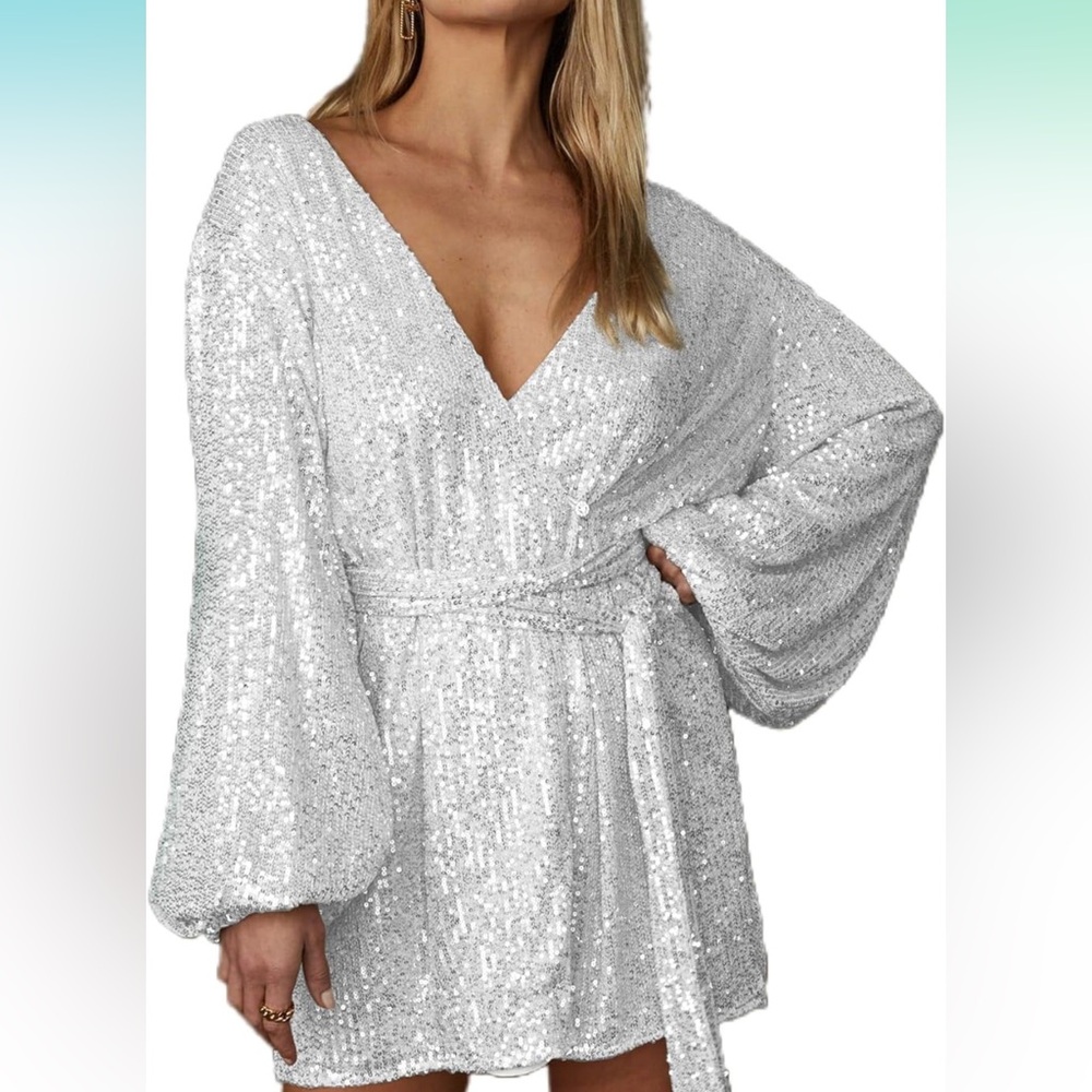 Lantern Sleeve Sequin Dress
